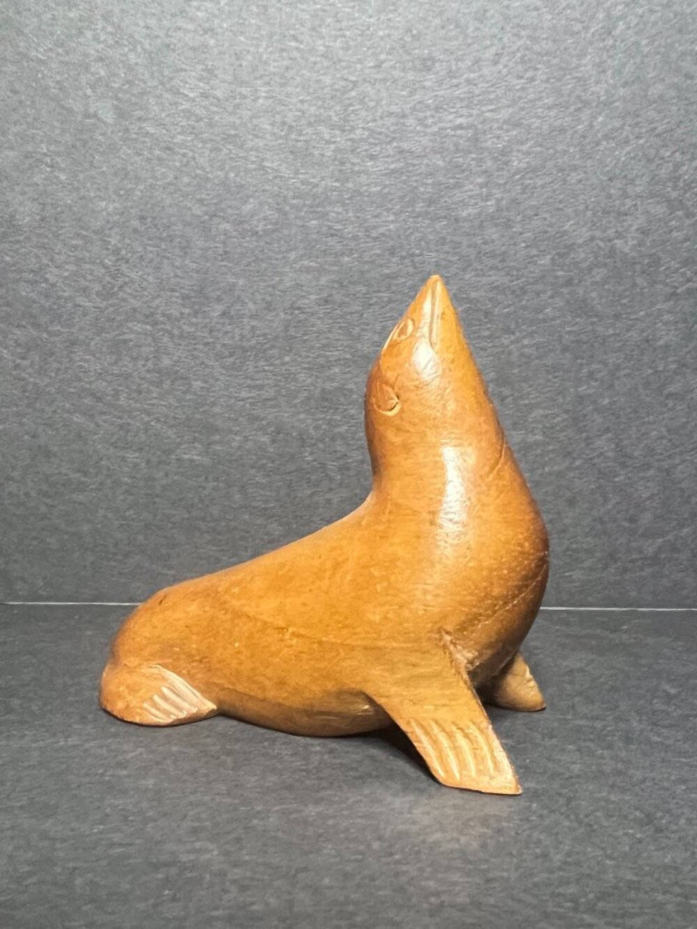 VTG Nautical Marine Themed Hand Carved Wooden Sea Lion Sculpture Figurine 2.5"